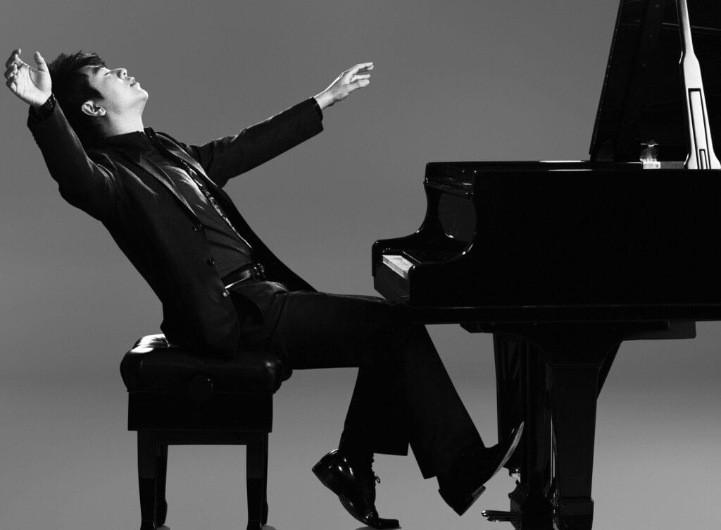 Photo of Lang Lang at Steinway Model D piano.