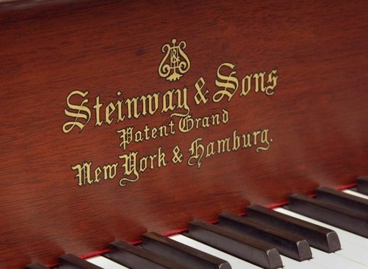 New York and Hamburg divisions noted on Steinway piano