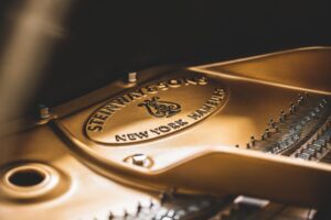 Steinway logo on cast iron plate