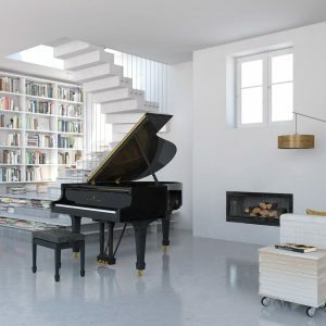 Steinway Model O in modern living room
