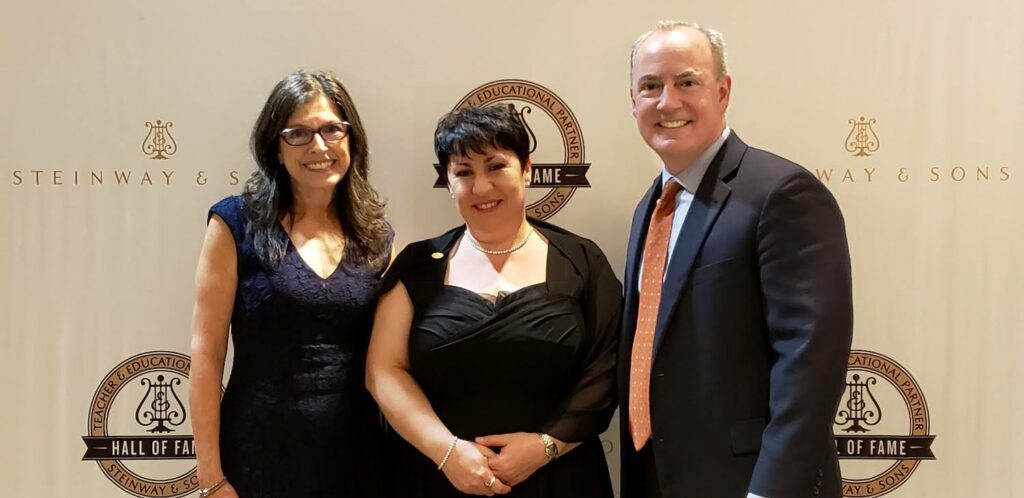 Vivian Handis, Anna Avetisyan, and Ash K at the 2021 Steinway Teacher Hall of Fame in Astoria, NY