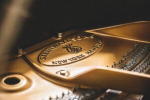 Steinway logo in interior of piano