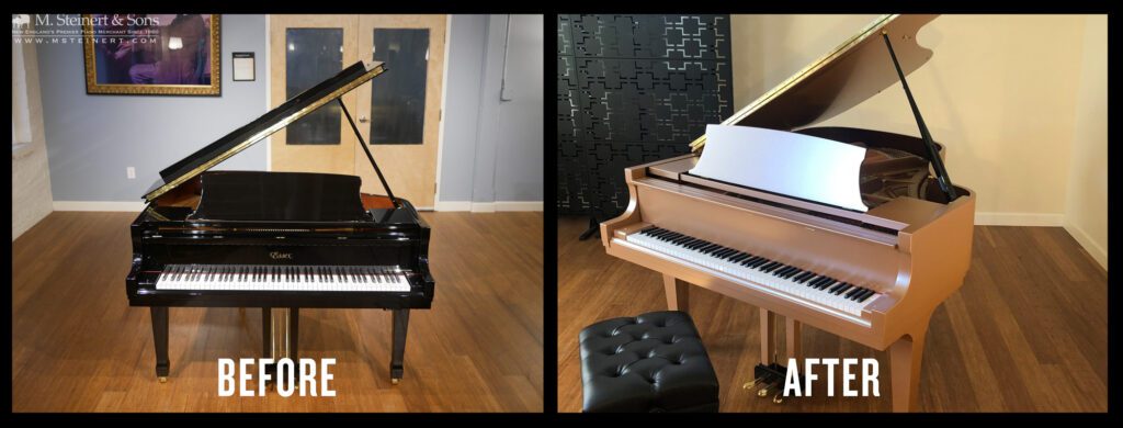 Before and After Wrapping a Piano